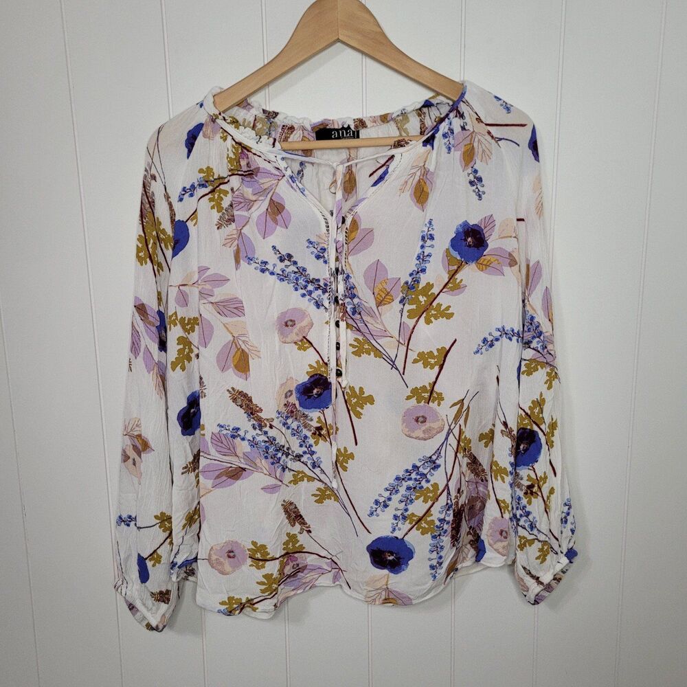 Ana Top Women's Size 1X Floral Boho Peasant Long Sleeve